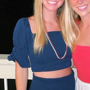 Navy crop puff sleeve top